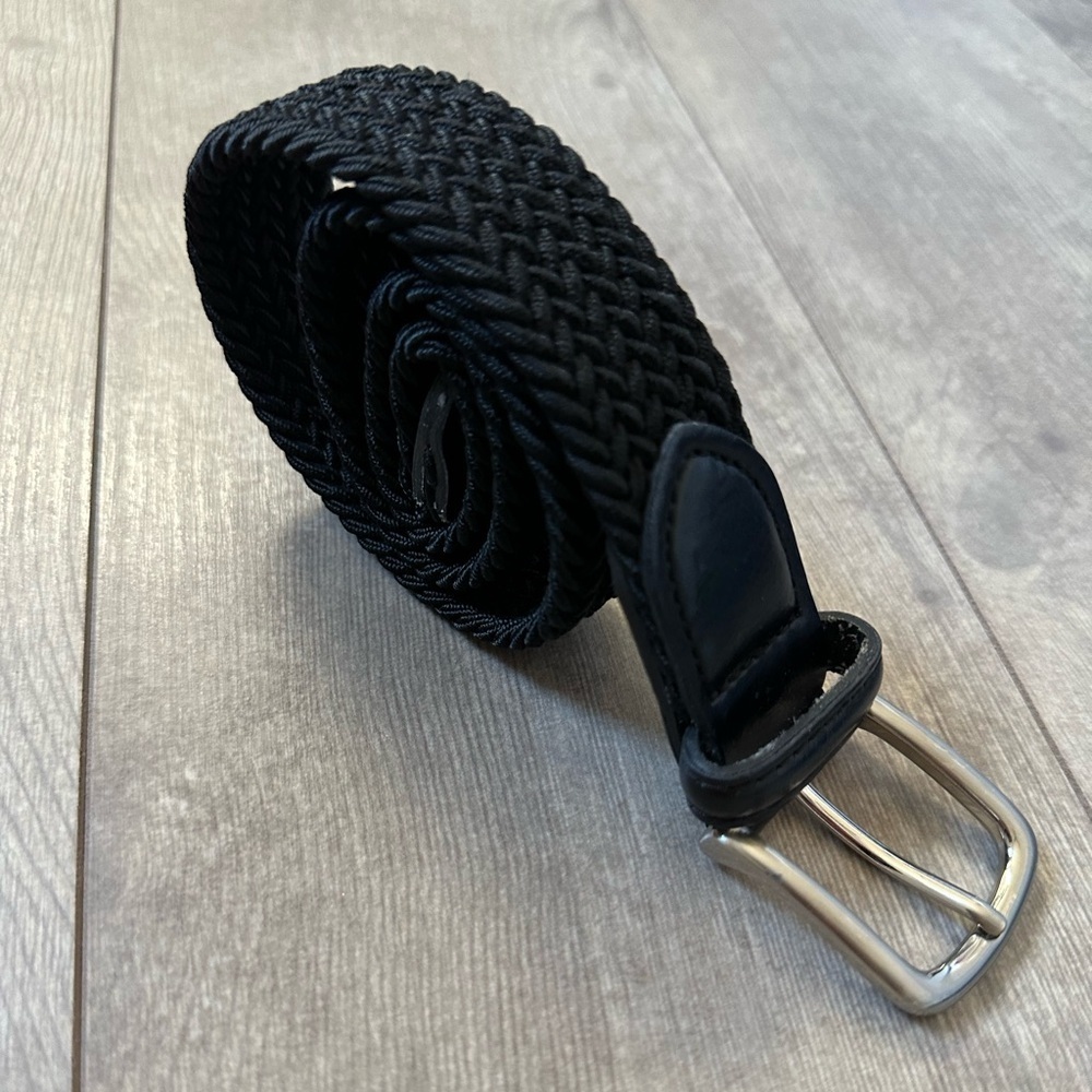 Vintage Boys Black Woven Braided Leather Belt Size Small “Jake” Engraved